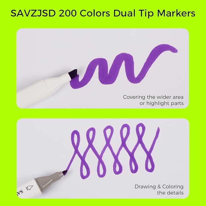 SAVZJSD Alcohol Markers, 200 Colors Alcohol Markers Set, Dual Tip Markers for Adults, Artists in Coloring, Sketching & Drawing (Fine & Broad)