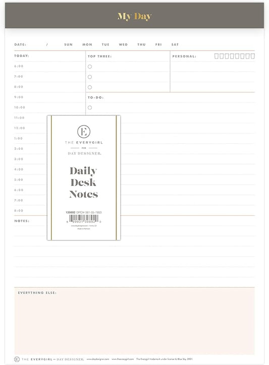 Blue Sky Desk Notes, 7" x 9", Undated Daily Notepad, Perforated Pages, Tear-Off Trim Tape, Task Planner for Office, Home and School (Gray, 7" x 9")