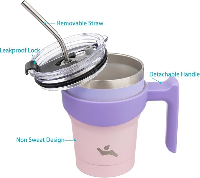 Konokyo 10 oz Tumbler with Handle and 2 Straw 2 Lid, Insulated Water Bottle Stainless Steel Vacuum Cup Reusable Travel Mug,Pastel Sunset