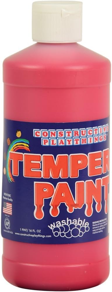 Constructive Playthings Washable Tempera Paint for Kids, Classroom Painting Supplies, 1 Pint, Red