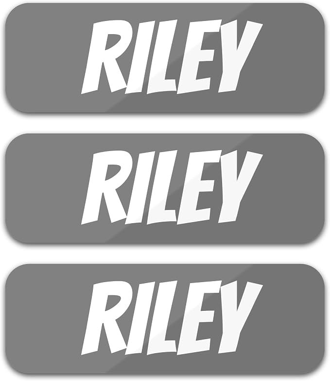 Custom Name Labels for Kids (120 Labels) Personalized Waterproof Clothing Stickers for Daycare, Camp or School - Name Stickers for Bottles, Jackets, Backpacks, Shoes and School (Gray)