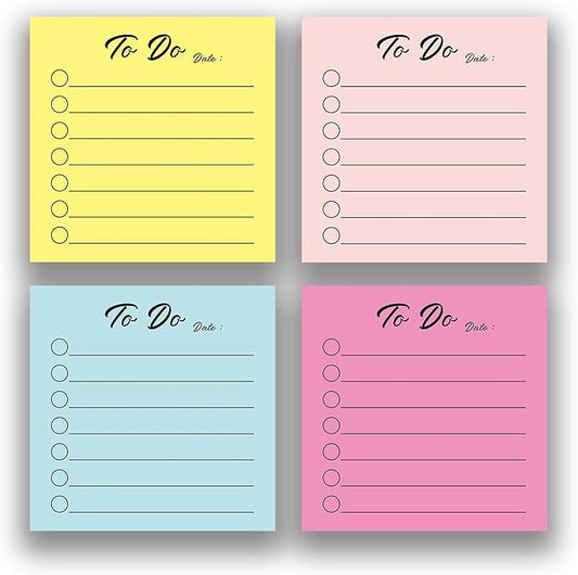 Colorful 4-Pads/200 Sheets 3x3 Sticky Notes Set, Adorable Cartoon Memo Pads with High-Adhesive, Post Reusable Tearable it Notes for Journal Planners Office School Home, Bulk Stationery Gift