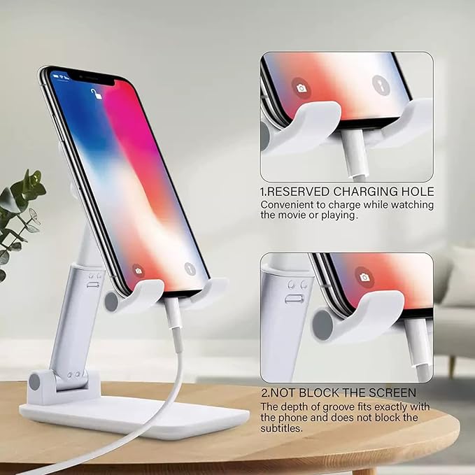 HOTEMIA Cell Phone Stand,Adjustable Foldable Phone Stand for Desk Taller iPhone Stand Compatible with All Smart Phone Desk Accessories(White)