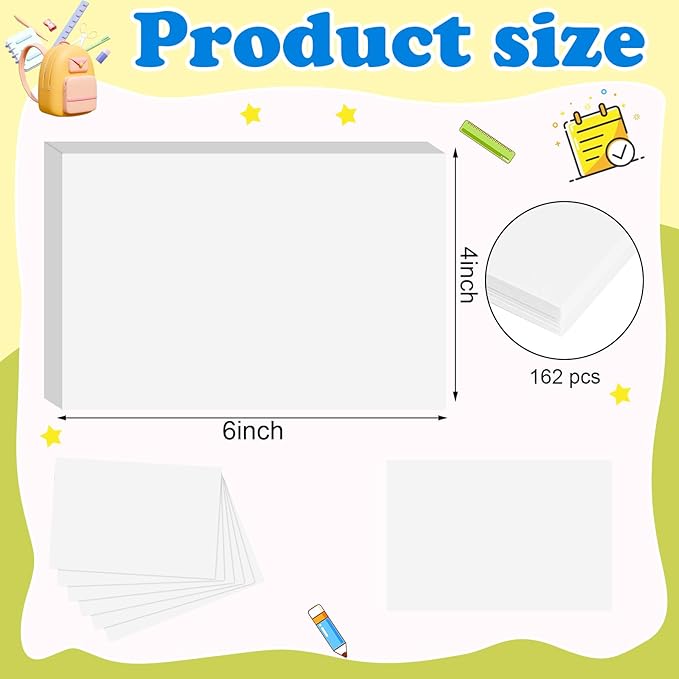 Blank Index Cards 4x6 Inch White Flash Cards Flashcards Heavyweight Note Cards for Studying School Office Supplies, 162 Count