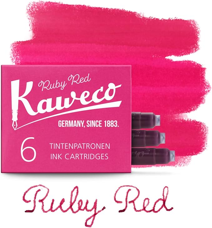 Kaweco Fountain Pen Ink Cartridges Ruby Red Pack of 6 | Premium Ink with Short Standard Cartridges in Red | Vegan Cruelty Free Water Soluble Calligraphy Lettering Writing