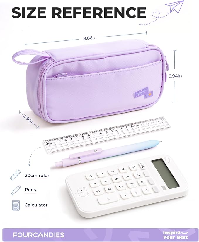 Four Candies Large Pencil Case, 5 Compartments Canvas Pen Organize | Big Capacity Pencil Pouch Bag for School Supplies, Portable Stationery Holder for Teen Girls Boy Men Women