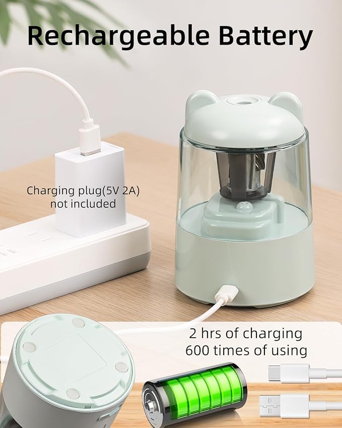 ZMOL Colored Pencil Sharpener, Rechargeable Electric Pencil Sharpener, Auto Stop, Pencil Sharpeners for Battery Powered Cute for Kids Gift No.2/Colored Pencils (6-8mm), Classroom/Office/Home Blue