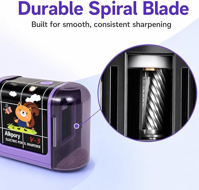 Battery Operated Electric Pencil Sharpener for Kids, Auto Stop Safety Switch, Fast Pencil Sharpener for No.2 and Colored Pencils, Portable Desk Sharpener for School, Home, Office, Purple