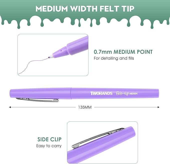 TWOHANDS Felt Tip Pens, Assorted Colors, 0.7mm, 12-pack