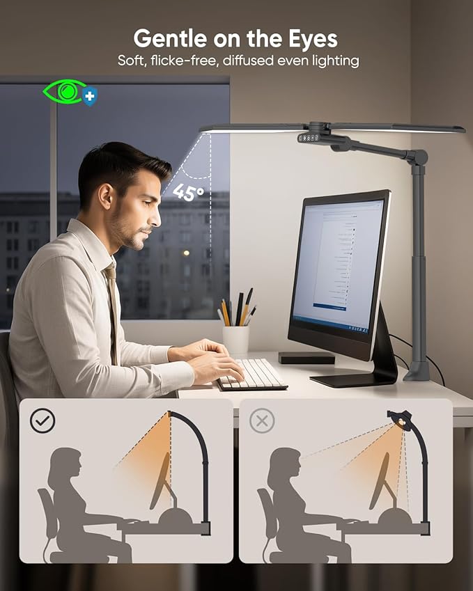 LED Desk Lamp with Clamp, 3600LM 448LEDs Ultra-Bright Architect Desk Light with Remote Control, Desk Light with Stepless Dimming and Stepless Color Temp, Memory Function for Study and Workbench