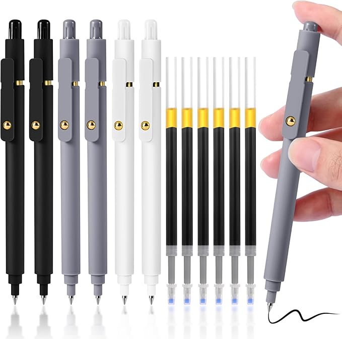 Gel Pens, 6 Pack 0.5mm Fine Point Pen Black Ink with 6 Refills, Quick Dry & No Smear, Smooth Writing Pens for Journaling, Back to School Supplies Office Desk Accessories Gifts for Nurse Women