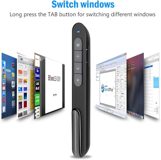 Dinofire Wireless Presenter, 2.4GHz RF + Bluetooth Presentation Clicker, USB-A Receiver Slide Advancer for PowerPoint, Works with Mac/Windows/Laptops for Office Meetings & Classroom Teaching