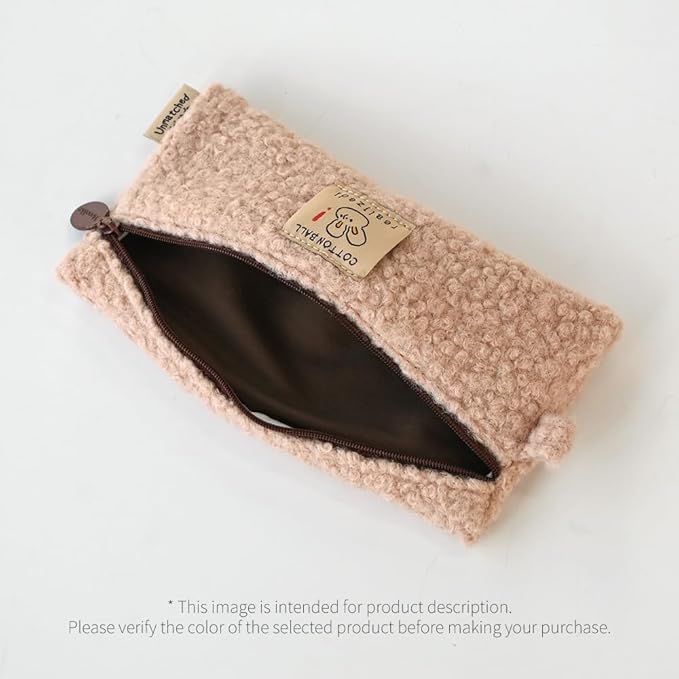 Monolike Unmatched Friends Bbogeuli Pencil Case, Pink - Slim Fuzzy Fleece Pen Pouch for Daily Use with Stain-Resistant Lining