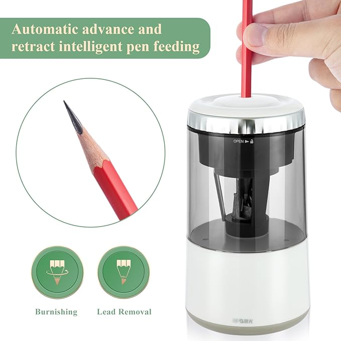 M&G White Electric Pencil Sharpener, Portable Automatic Pencil Sharpener for Colored Pencils, Auto Stop,Fully Automatic Sharp & Fast, USB Operated for 7-8mm Pencils for Kids, School, Office, Home