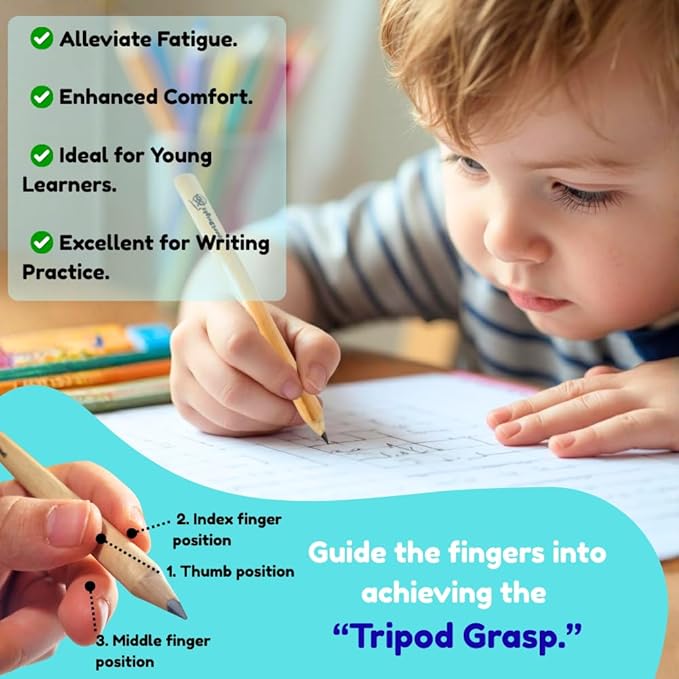 Toddler Pencils Thick Flat Jumbo Triangular Shape for Writing Beginners, Preschoolers, Early Learners, and those with Special Needs. Sets of 10 natural wood pencils with a wood sharpener and eraser