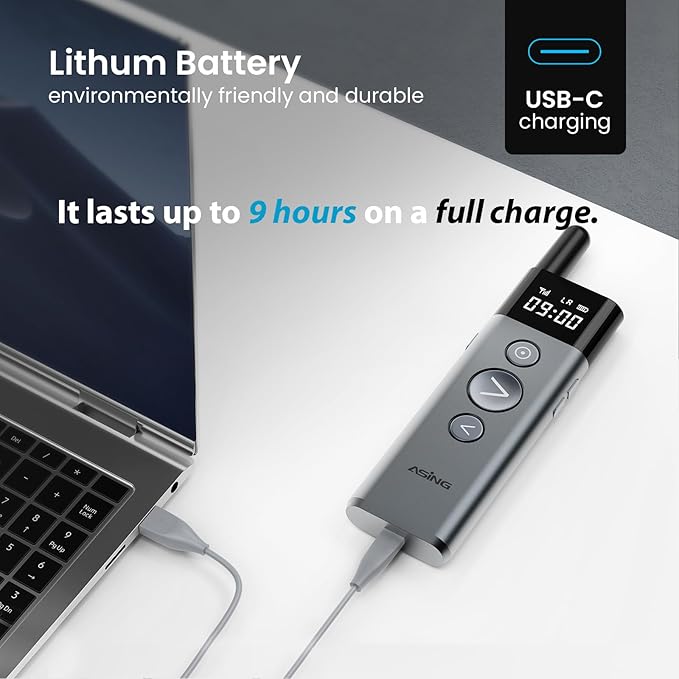 ASING Up to 980ft Long Range Wireless Presentation Remote, PowerPoint Clicker with Air Mouse, Volume Control, Spotlight and Magnifier Feature, Plug & Play for Windows/Mac,Ipad,Laptop & Keynote etc.