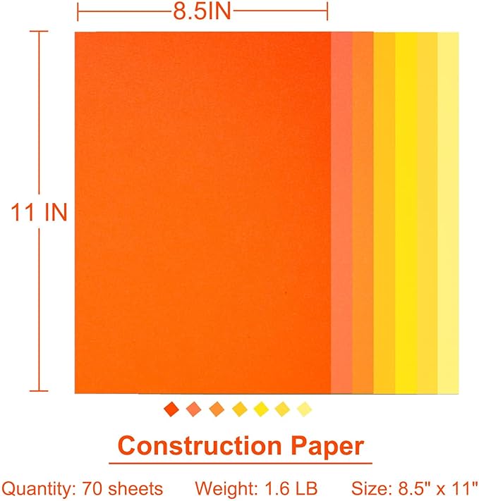 Construction Paper 8.5x11 in,70 Sheets,Set of 7 Colors 178GSM/65LB Heavyweight Construction Paper,Crafts,Arts,School Classroom Art Supplies Assorted Colors Bulk Paper