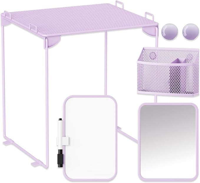 Svartur Locker Accessories with Locker Shelf, Magnetic Mirror, Magnetic Pen Holder, Magnetic Small Whiteboard, Back to School Essentials Locker Decorations, 7 Piece Locker Organizer for Work, Purple