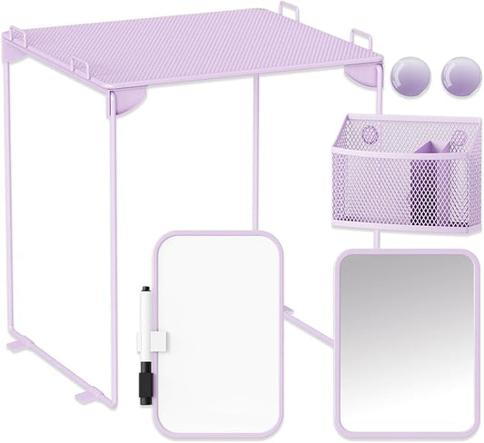 Svartur Locker Accessories with Locker Shelf, Magnetic Mirror, Magnetic Pen Holder, Magnetic Small Whiteboard, Back to School Essentials Locker Decorations, 7 Piece Locker Organizer for Work, Purple
