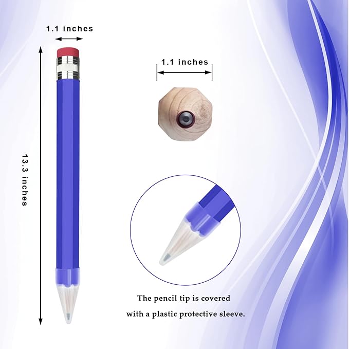 Wooden Jumbo Pencils 13.3'' Funny Giant Pencil For Party Favors Novelty Large Pencil For School Home Office Prop Supplies 2pcs Blue Yellow
