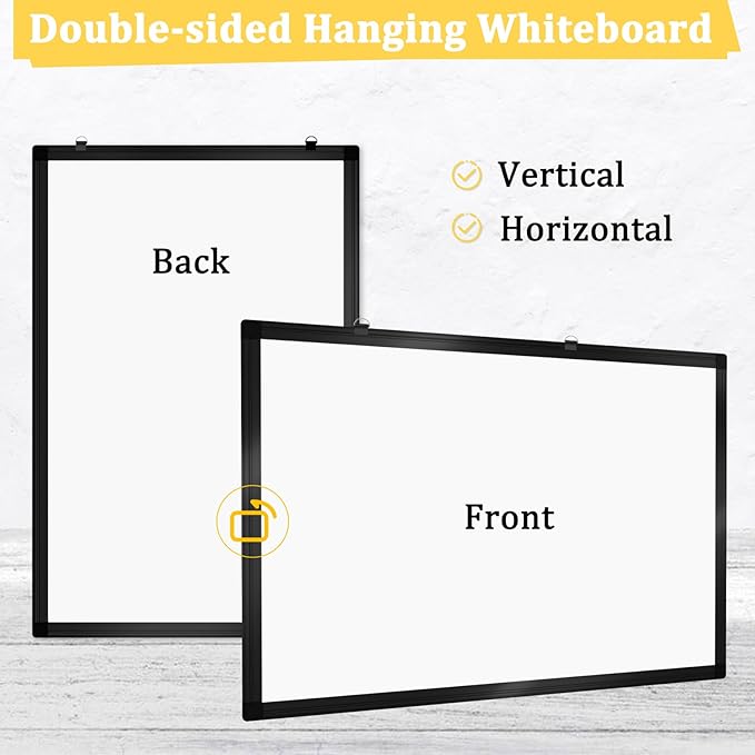 Double-Sided Magnetic Whiteboard, 24" x 18" Dry Erase Board Black Aluminum Frame for Wall, White Board Dry Erase Marker Board for Kitchen, Memo, School, Home, Office