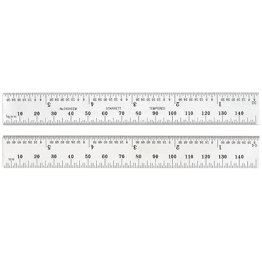 Starrett Spring Tempered Steel Rule with Satin Chrome Finish, Quick Reading, Millimeter and Inch Graduation - 19-1/2" Length, 36 Graduation Type, 1.2mm Thickness - C636-500