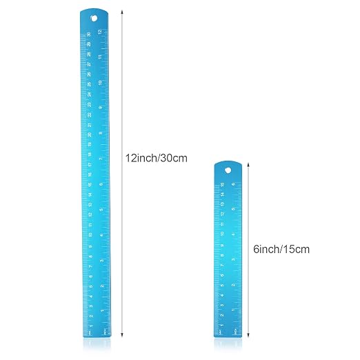 EBOOT 2 Pcs Stainless Steel Rulers Metal, Blue, 12 Inch, 6 Inch Style