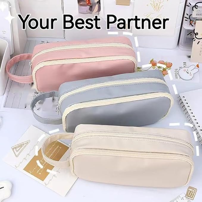 Big Capacity Pencil Case 5 Compartments Large Pencil Pouch Pen Bag Pencil Box Holder Organizer Simple Storage Aesthetic Stationery Cosmetic for Adults Men Women College Office Essentials (White)