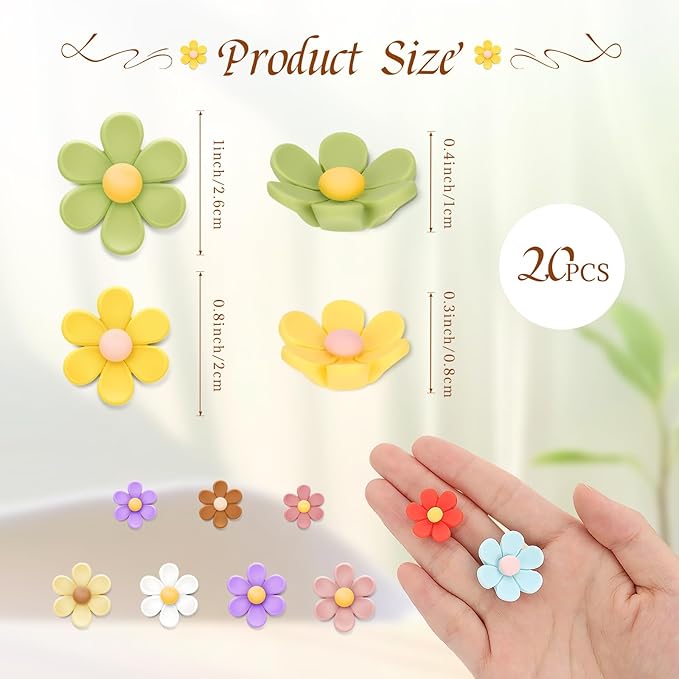 20 Pcs 3D Flower Fridge Magnets, Cute Fridge Magnets, Colorful Refrigerator Decorative Magnet for Whiteboard Locker Cabinet (10 Small + 10 Medium)