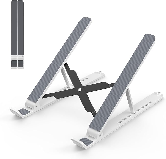 Laptop Stand for Desk, Adjustable Laptop Riser Foldable Portable Laptop Holder, Ventilated Cooling Notebook Stand for 10-15.6” Laptop,Tablet-White