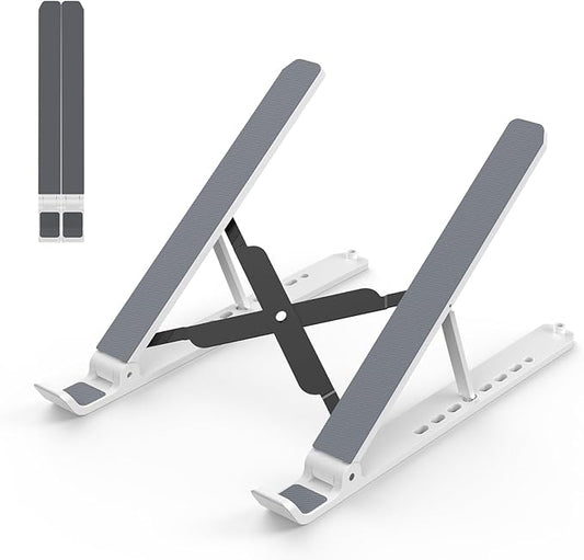 Laptop Stand for Desk, Adjustable Laptop Riser Foldable Portable Laptop Holder, Ventilated Cooling Notebook Stand for 10-15.6” Laptop,Tablet-White