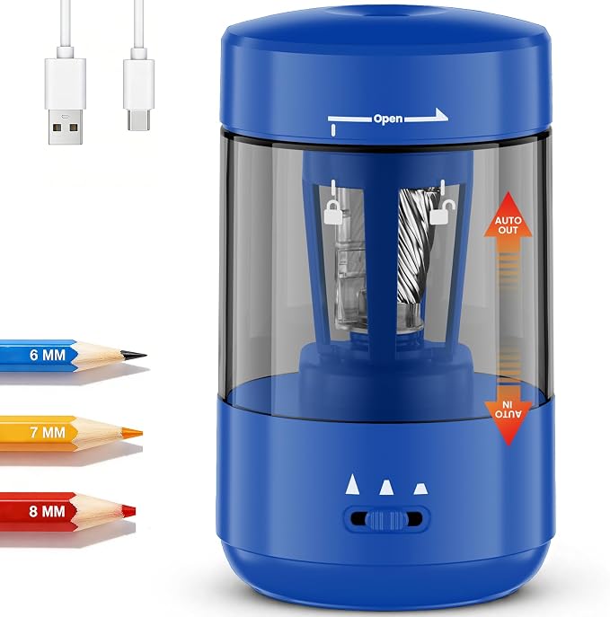 Electric Pencil Sharpener for Classroom, Fully Automatic, Dark Blue