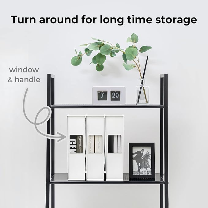 carrotez Open Front Magazine File Holder, Plastic Magazine Rack, Vertical File Organizers for Desk, Office Organization Essentials, 10.8" x 3.7" x 12.6" - 2 Pack, White