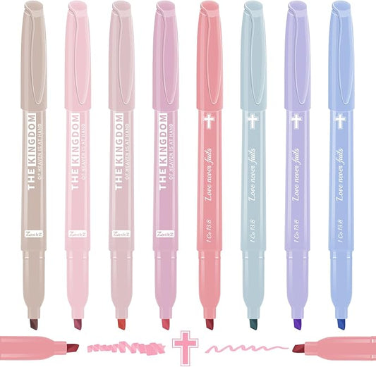 7-ackz Pastel Bible Highlighter Markers 8 Pack, No Bleed, Cute Aesthetic Highlighters Assorted Colors Dry Quickly for Bible Study Journaling, Textbook Motivational Gift for Christians, Friends