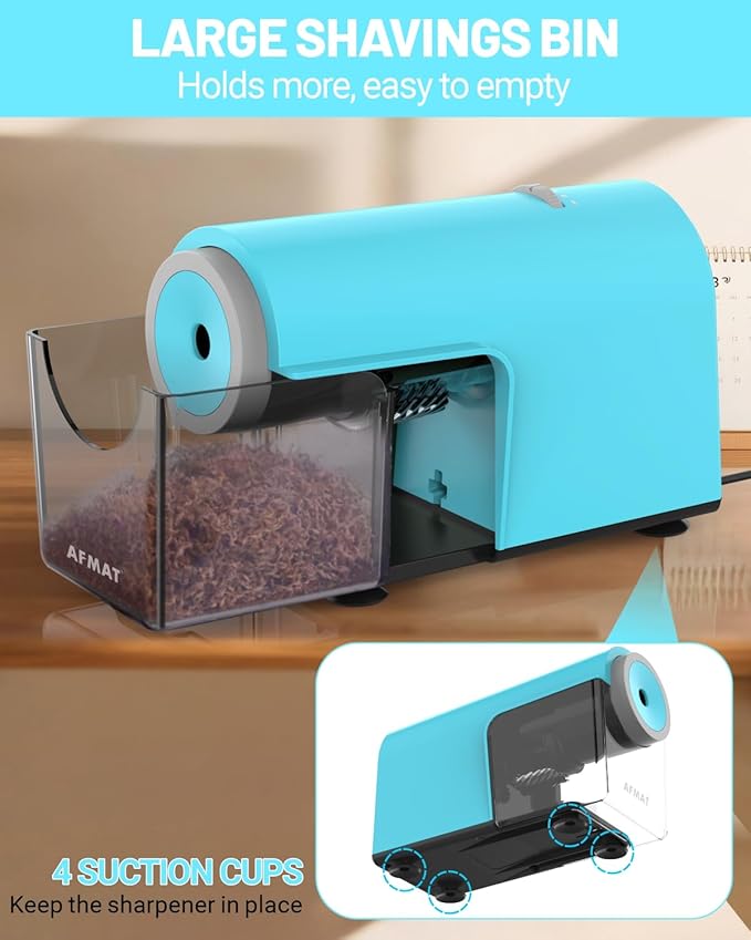 AFMAT Electric Pencil Sharpener, Fully Automatic Pencil Sharpener for 6.5-10.5mm No.2/Jumbo/Colored Pencils, Auto in & Out, 5 Sharpness Modes, 10000+ Sharpenings for Classroom Home Office, PSC5(120V)