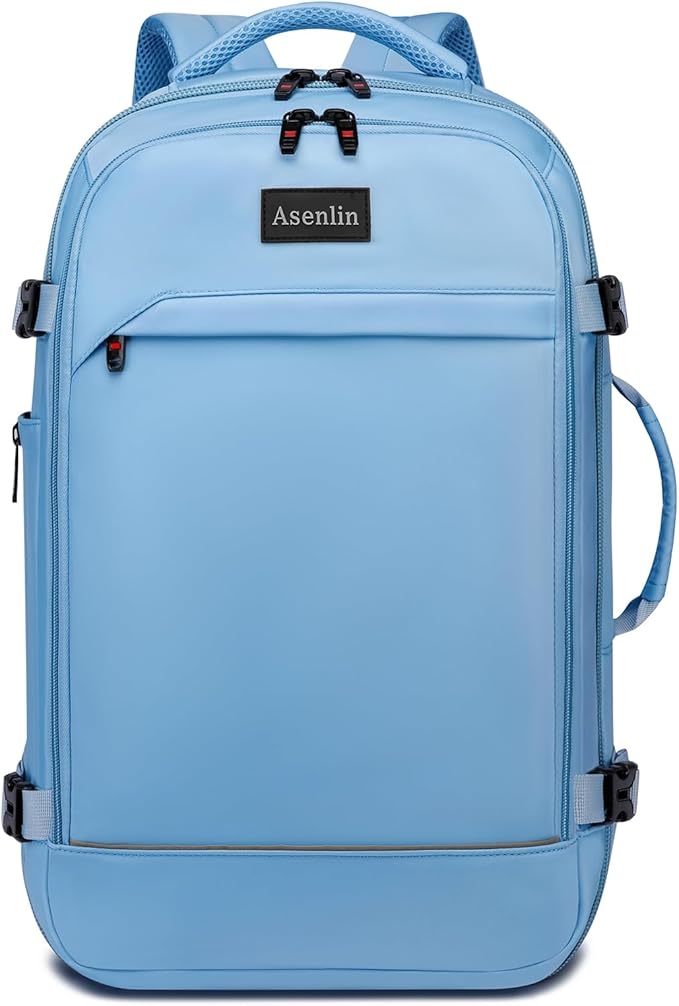 Asenlin Travel Backpack for Women Men,Flight Approved Carry On Luggage 40L Water Resistant Business Laptop Backpacks Fits TSA 17.3 Inch Computer College Weekender Outdoor Hiking-Light Blue