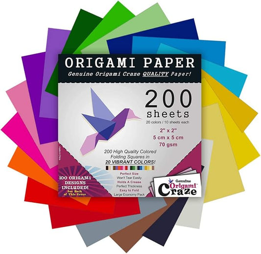 Origami Paper 200 Sheets - Colored Paper for Arts and Crafts - 2-inch Origami Square Sheets - 20 Vibrant Colors for Paper Craft - 100 Design E-Book Included (See back of the cover for download Info)