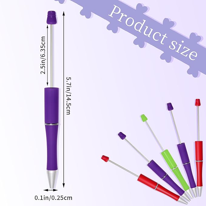 jiebor 30Pcs Halloween Beadable Pens Plastic Bead Ballpoint DIY Cute Cool Pens Black Ink for Women Men Bridal Graduation Gift Office Supplies Purple Green Red