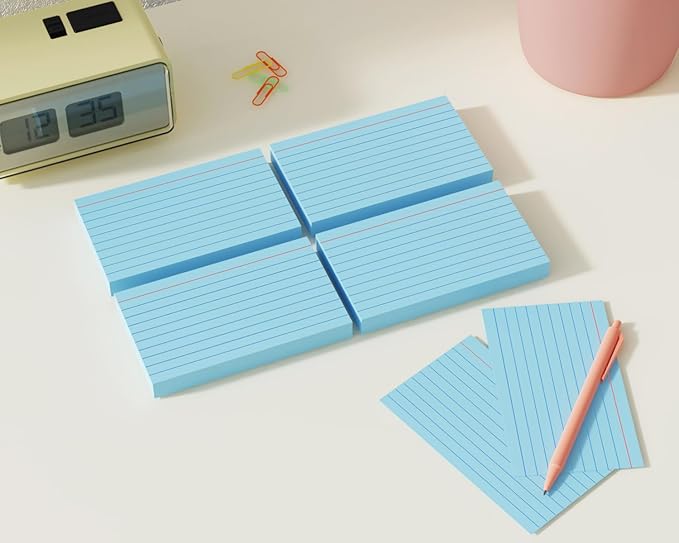 YIZUUN Blue Index Cards 3x5, 200 Pack, Ruled Index Cards, Flash Cards for Studying, Heavy Note Cards for Office, Home and School, 4 Packs of 50