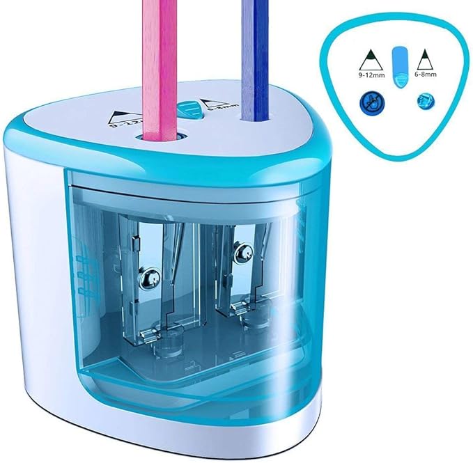 Electric Pencil Sharpener BE-TOOL 2 Holes Automatic Desk Pencil Cutter Battery Operated for Kids School Classroom Office Home and Stationery Gifts Blue