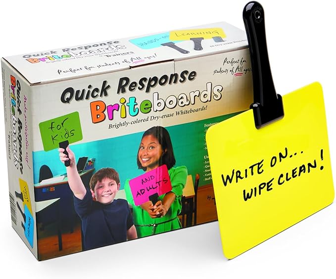 Trainers Warehouse Briteboards: Premium Set of 10 Fluorescent Dry-Erase Response Boards | Versatile, Colorful Paddles for Icebreakers, Voting & More | Perfect for Classrooms & Meetings (6" x 7.75")