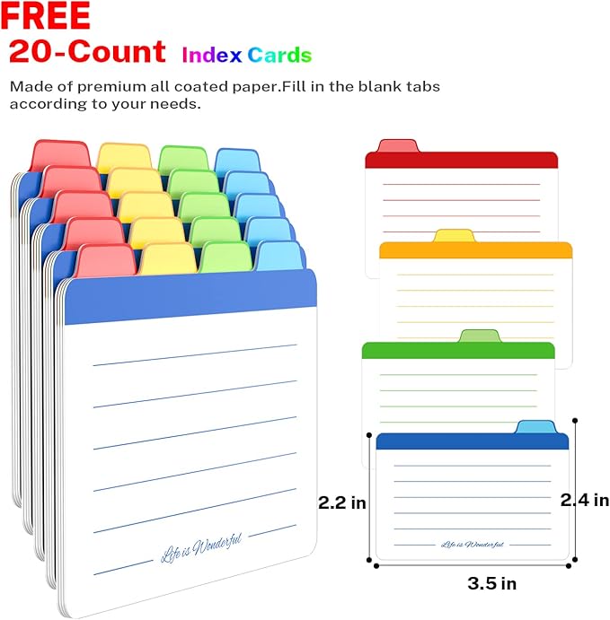 Neando Bamboo Business Card Organizer for 2x3.5 Cards – 600-Card Capacity Wooden Holder with Lid, 4 Compartments, Includes 20 Thick Index Cards – Natural Mini Card Filing Box