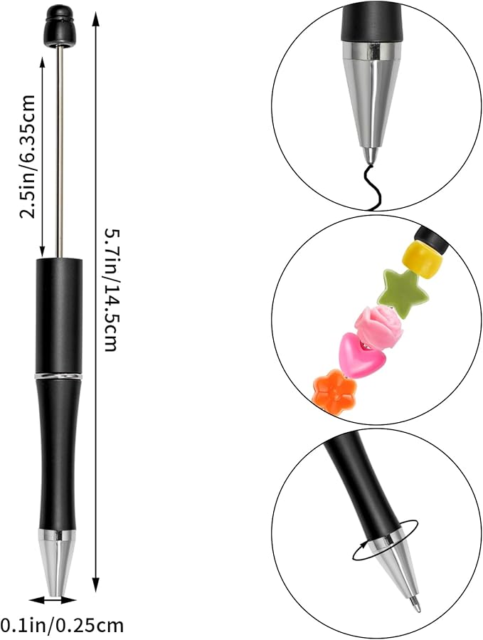 jiebor 30Pcs Beadable Pens Plastic Bead Ballpoint DIY Cute Cool Pens Black Ink for Women Men Bridal Graduation Gift Office Supplies Black White