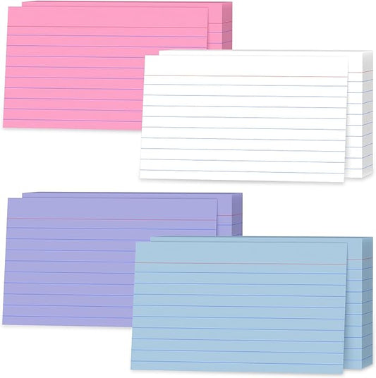 3x5 Index Cards 200 Count, Colored Thick Flash Cards Lined Notecards for Studying & Presentations, Portable Ruled & Blank Note Cards for Students, Teachers, Professionals