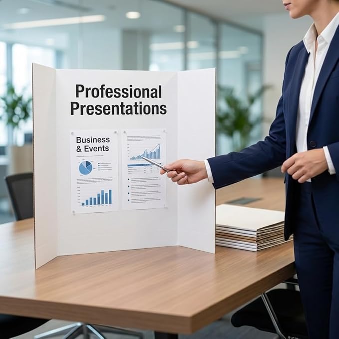 Trifold Poster Board, 24" x 16", White Corrugated Project Boards for Science Fairs, Event Displays, and Business Presentations, School Projects, 3-Pack