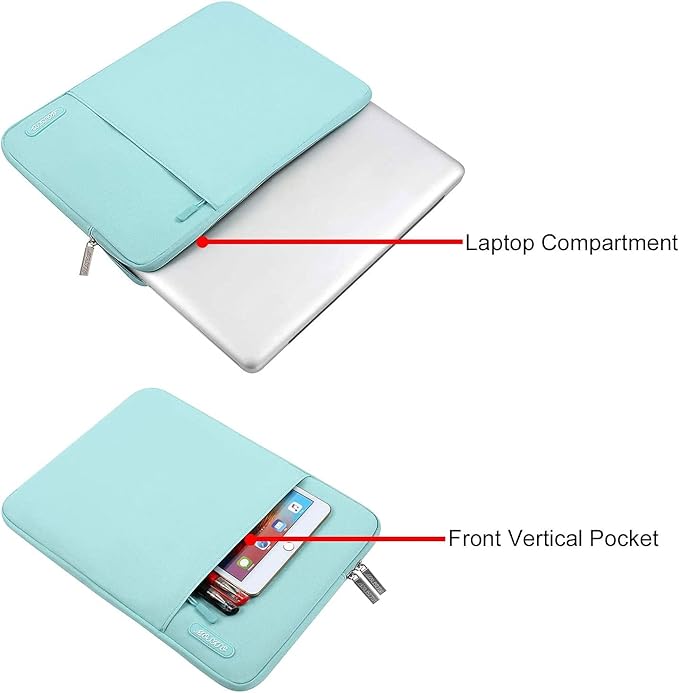 MOSISO Laptop Case 16 inch, 15-15.6 inch Laptop Sleeve Compatible with MacBook Pro 16 M5 M4 M3 M2 M1, HP Acer Dell Lenovo ASUS, Polyester Vertical Computer Sleeve Bag with Pocket, Mint Blue