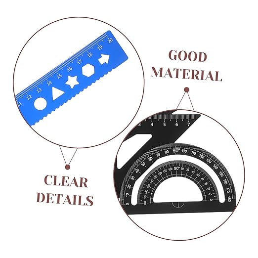 Healifty 8pcs Metal Geometry Ruler Set with Protractor Triangle Straight Ruler Precise Math Drafting Tools Kit for School Office Portable Storage Box Clear Scale Markings for Accurate