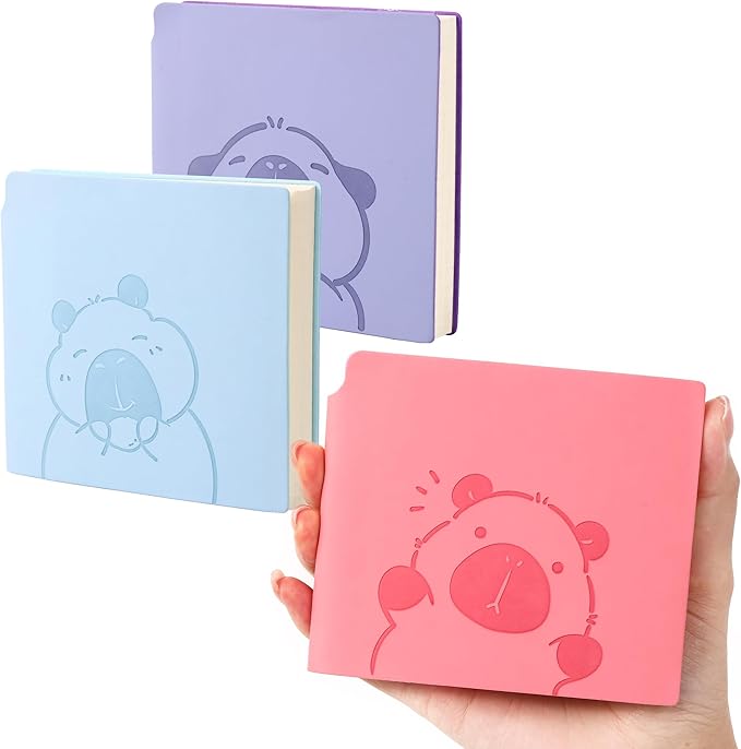 BOBO RABBIT 3 Pack Mini Blank Notebooks Pocket Size Unlined Paper Journal Notebook Total 600 Pages Sketch Book Small Softcover Vegan Leather No Line Sketchbook Cartoon Capybara Pattern for Travelers Drawing Sketching Travel Lay Flat, 3.9"x3.9" Inner(Mi...