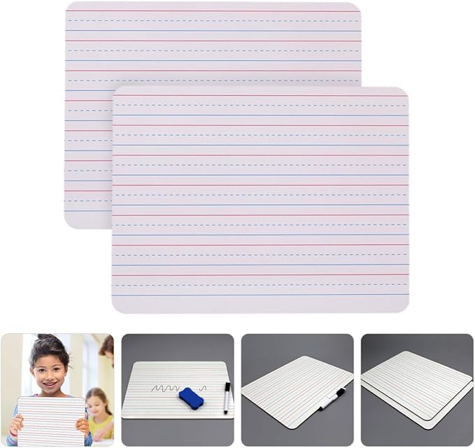 2pcs Small Dry Erase Board 9x12 Inch Double-Sided Writing Whiteboard with Four-line Three-Grid Template for Classroom Teaching and Office Messaging