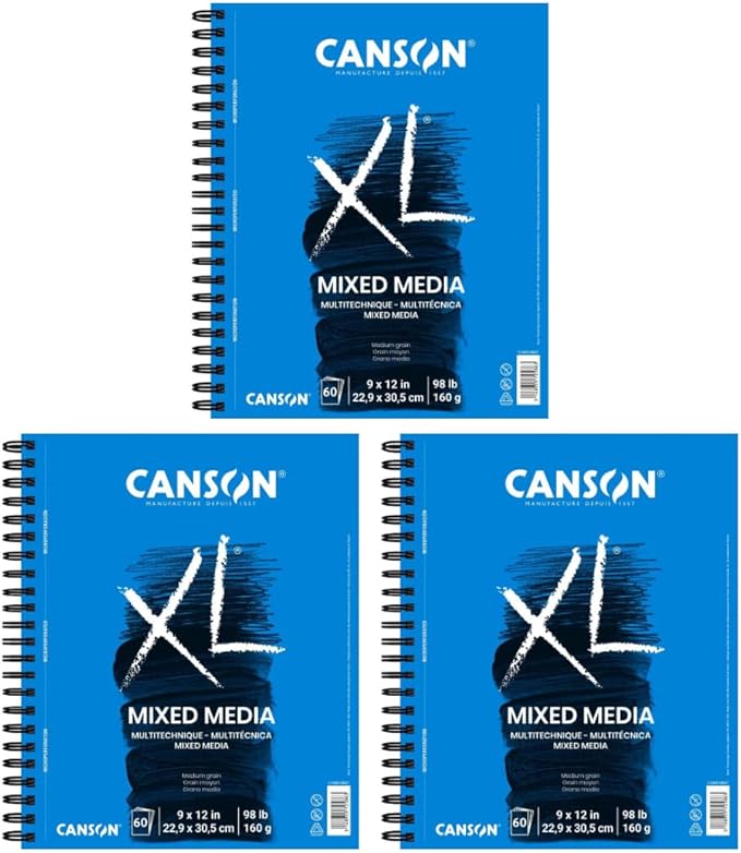 Canson XL Series Mixed Media Pad 9" x 12", 60 Sheets/Pad, Pack of 3